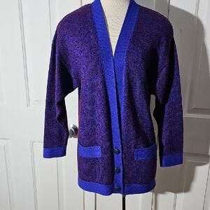 St. John Purple, Blue‎ & Red Cardigan Sweater. Vintage. Oversized 8. 2 Pockets